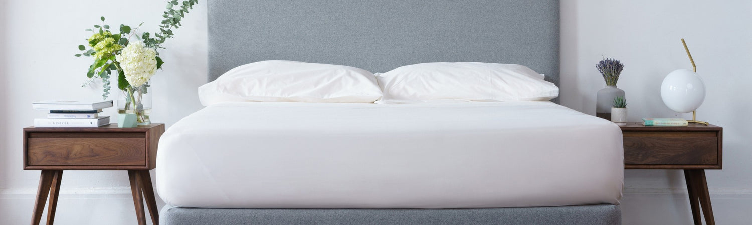 A mattress and two pillows with a white sheet.